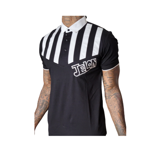 Stripe Collar Polo Shirt (Black/White)