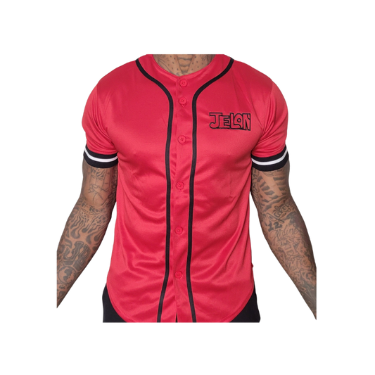 Button Up Jersey Shirt (Red/Black)