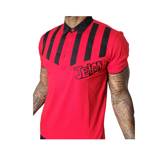 Stripe Collar Polo (Black/Red)