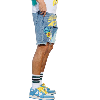 Tropical Vacation Denim Shorts